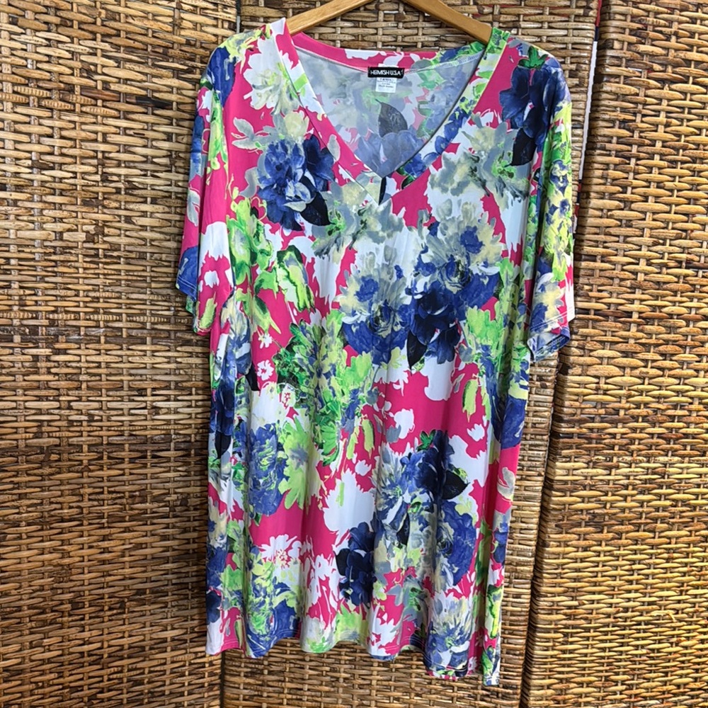 Floral V-Neck Top - Multicolor Heimish USA 2X